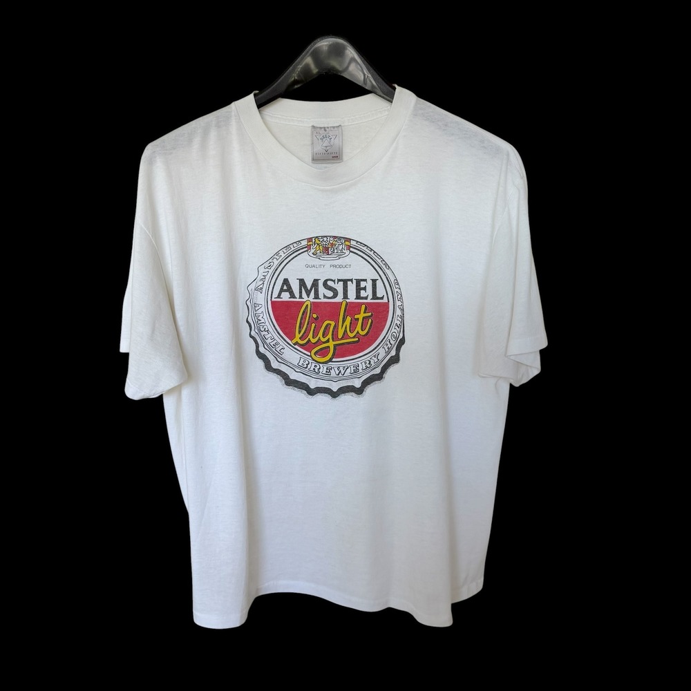 90's Amstel Light Beer T Shirt XL Delta Fifty-Fifty White Single Stitch